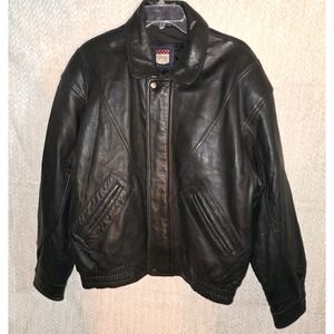 Vintage J Park Collection Black Leather Bomber Jacket - Size‎ L